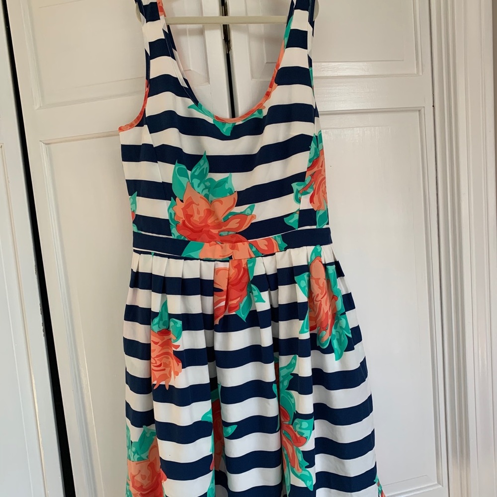 Alex and Alex fit and flare navy stripe dress